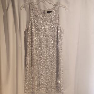 White House Black Market Glittering Silver Mini Dress